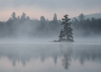 Morning mist and reflections on Lake Durant poster print by Chris Murray