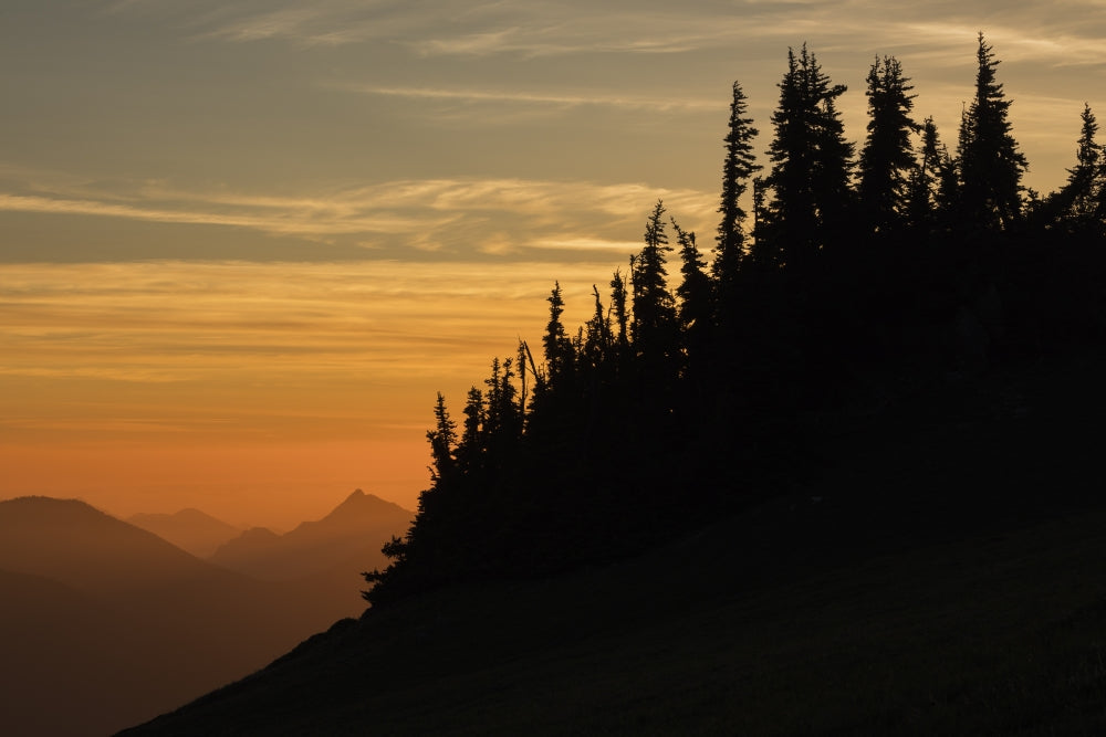 Olympic Alpine Sunset Poster Print by Ken Archer showcasing vibrant sunset colors over mountains.