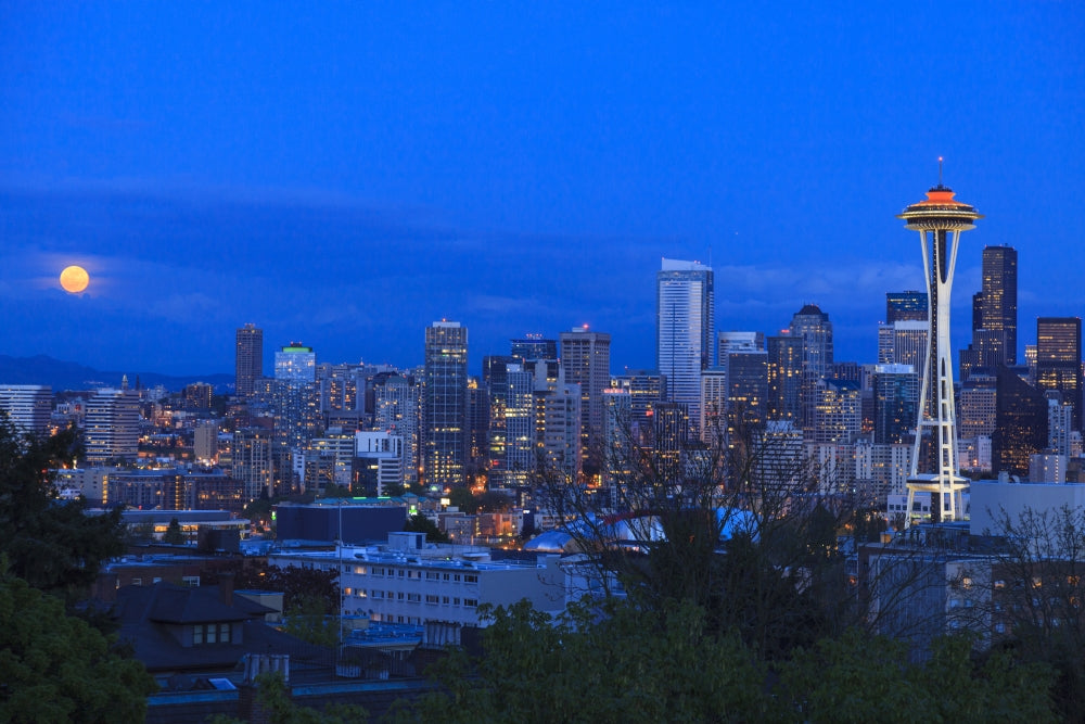 Seattle skyline poster print featuring the Space Needle in Galaxy Gold.