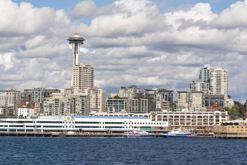 Seattle Waterfront Poster Print featuring Victoria Clipper ferry terminal by Trish Drury