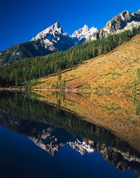 Cathedral Group Reflection in String Lake, Grand Teton National Park Poster Print by Adam Jones
