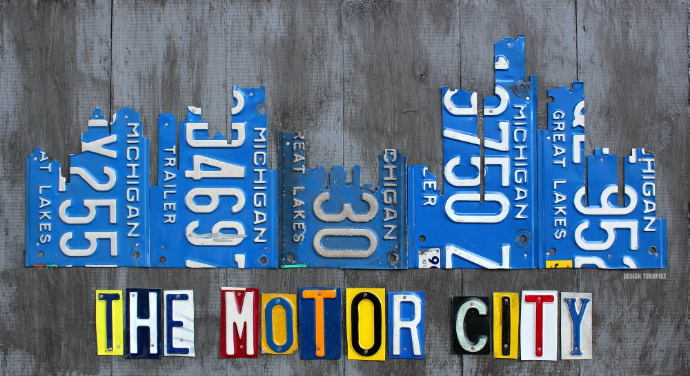 Detroit City Skyline License Plate Poster Print, 33x18