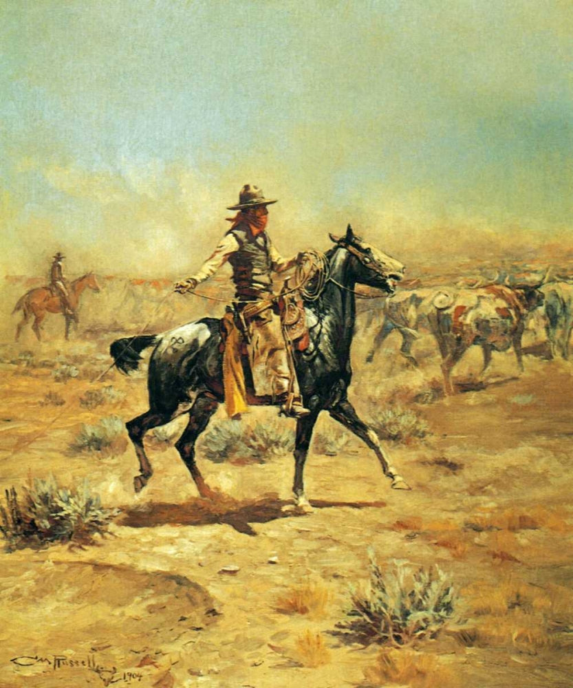 Through the Alkali Poster Print by Charles M. Russell, a stunning depiction of the American West.