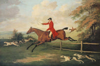 Fox Hunting Scene Poster Print by J.N. Sartorius, showcasing riders and lush countryside.