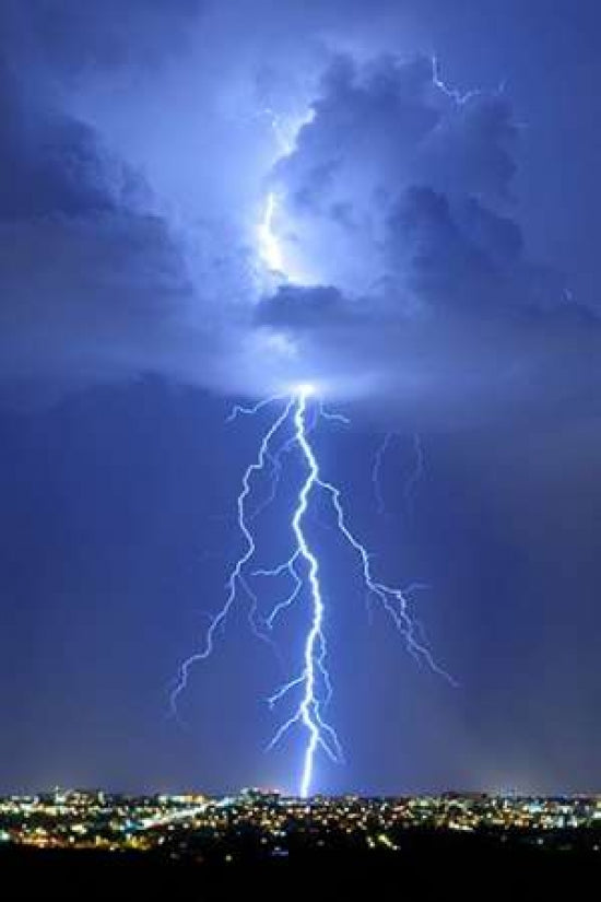 Blue Lightning Poster Print by Douglas Taylor, vibrant blue artwork