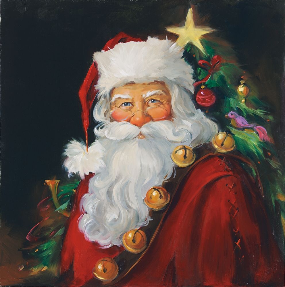 Sparkling Santa Poster Print by Susan Comish, festive holiday art.