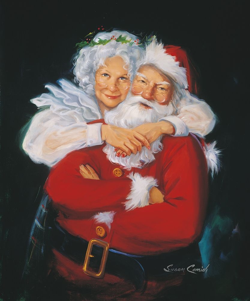 Mr and Mrs Claus Poster Print by Susan Comish, festive holiday art.