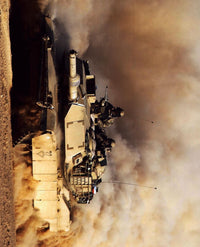 Army Tank in Sand Cloud Photo Print showcasing military strength and resilience.