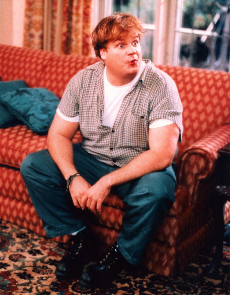 Chris Farley sitting on sofa photo print