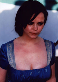 Christina Ricci in a blue square neck top photo print