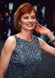 Marg Helgenberger portrait in blue and brown dress photo print