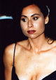 Minnie Driver photo print in black spaghetti strap dress.