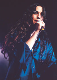 Alanis Morissette Singing in a Large Blue Shirt Photo Print