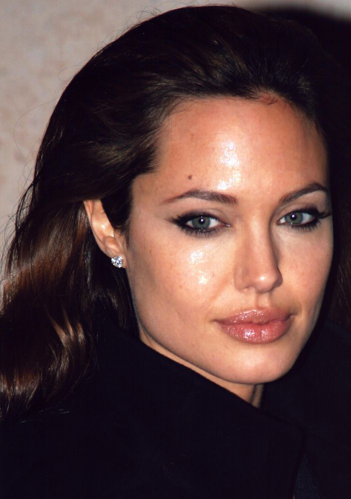 Angelina Jolie closeup photo print in black jacket