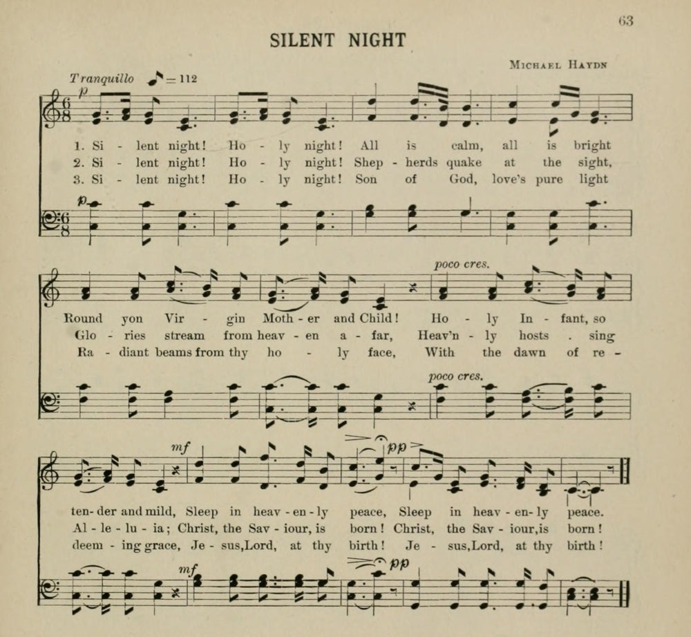 Silent Night Christmas poster print featuring classic hymn art.
