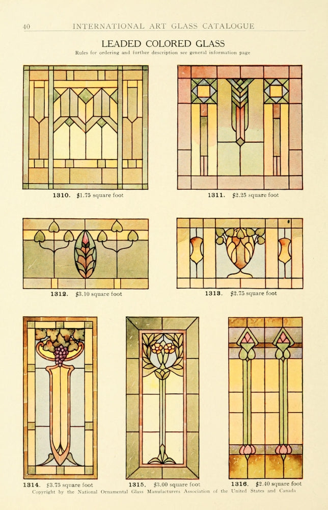 International Art Glass 1914 Poster Print showcasing intricate glass art design.