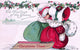 Girls with Sled Christmas Card Poster Print, festive winter decor