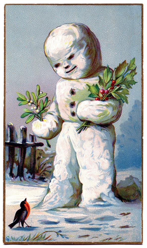 Christmas Card Snowman with Holly Poster Print