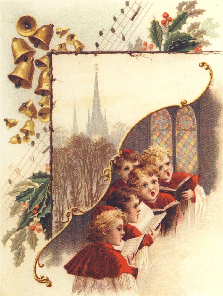 Christmas Card Choir Boys & Church Poster Print