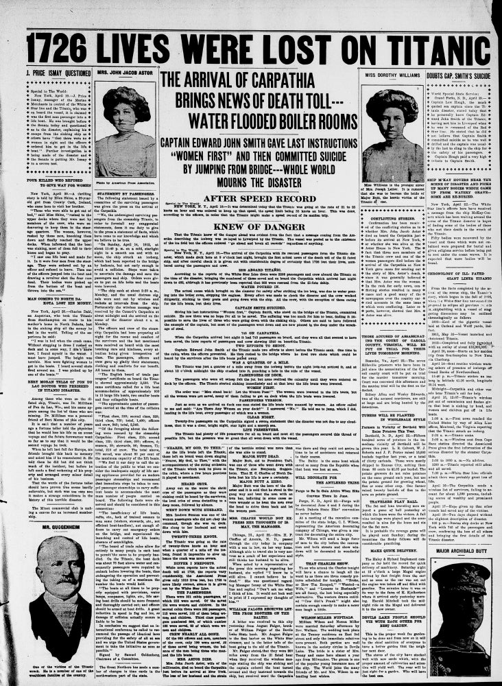 Devils Lake Weekly World Newspaper Poster Print featuring the Titanic tragedy from April 26, 1912.
