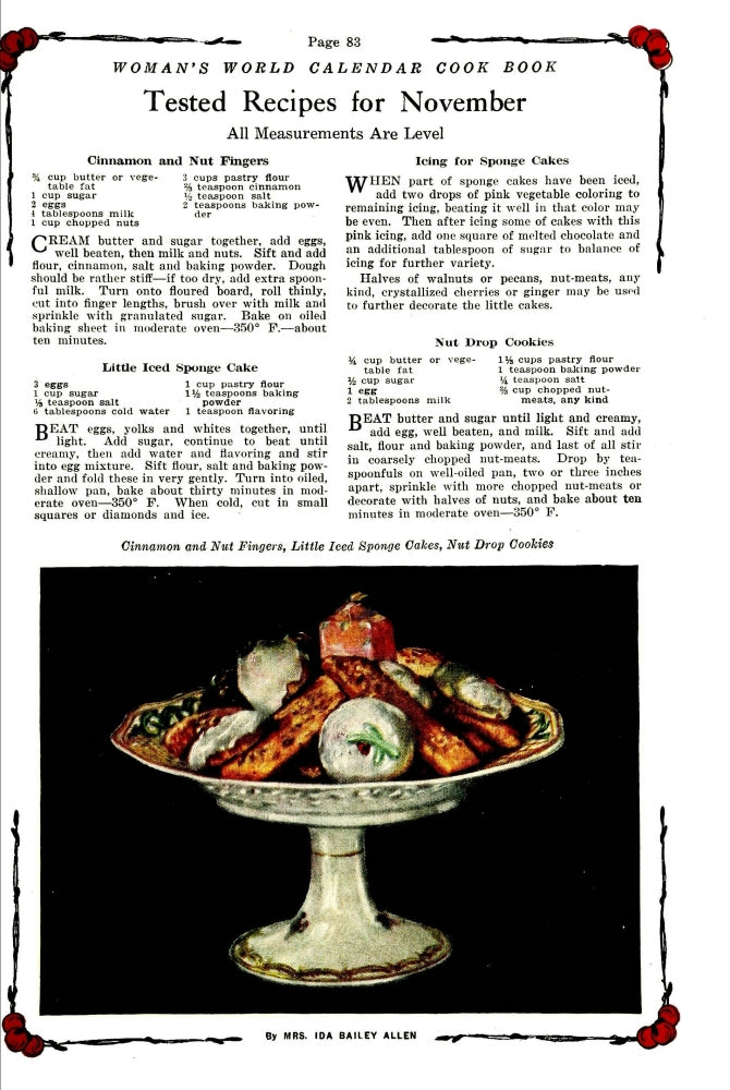 Woman's World Calendar Cookbook 1922 Poster Print featuring Cinnamon & Nut Fingers recipe.