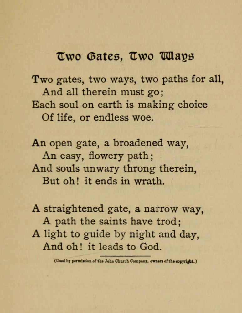 Two Gates, Two Ways Poster Print from John Church Co. published in 1900.