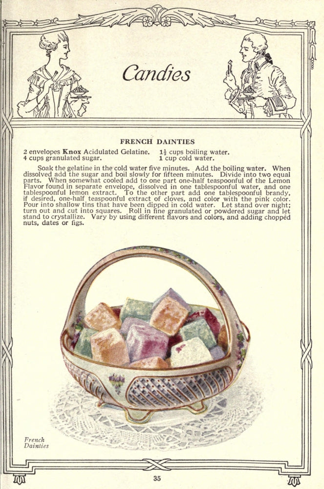 Dainty Deserts for Dainty People vintage poster print showcasing elegant French desserts.