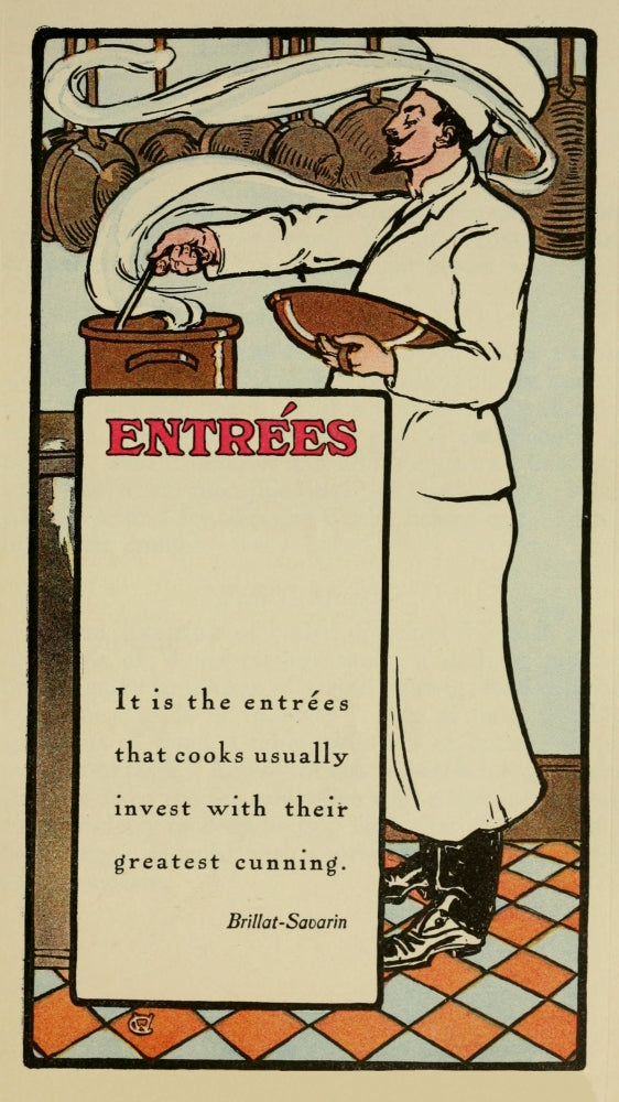 The Bride's Cookbook 1908 Entrees Poster Print showcasing vintage recipes.