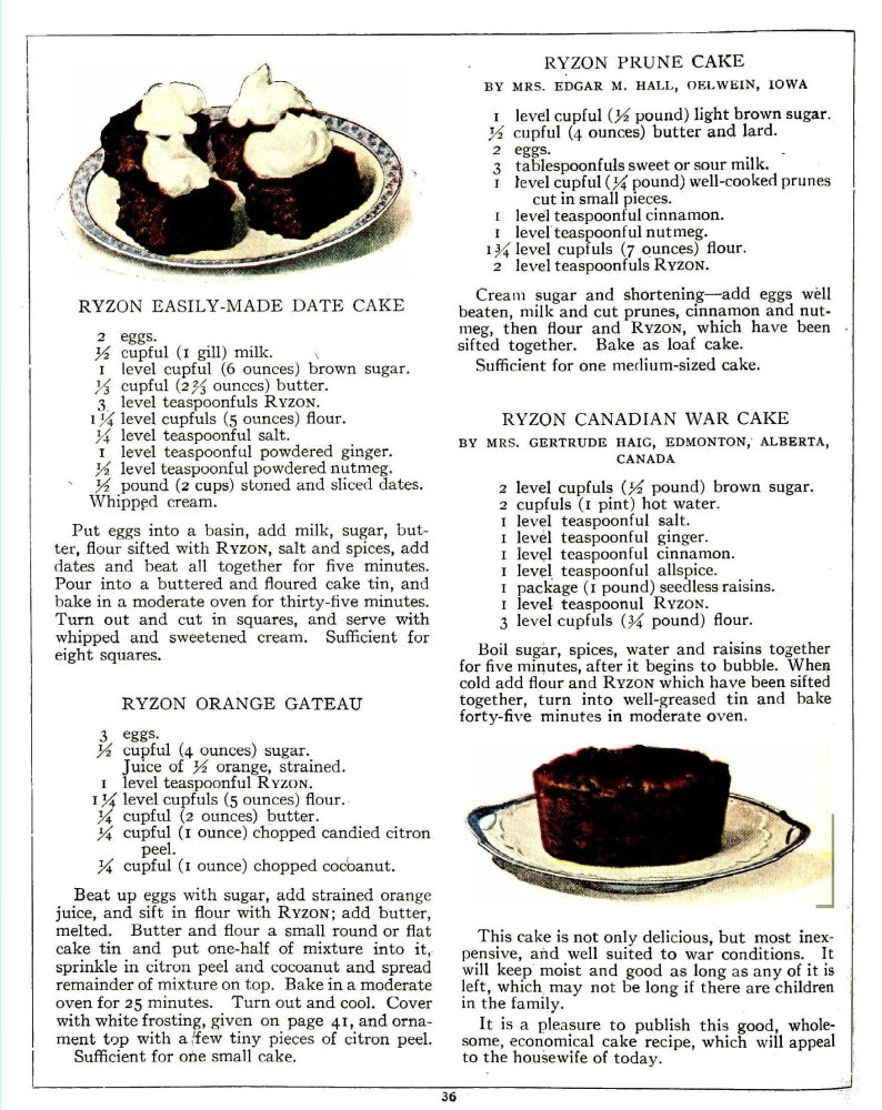 Ryzon Baking Book 1917 Date Cake & War Cake Poster Print