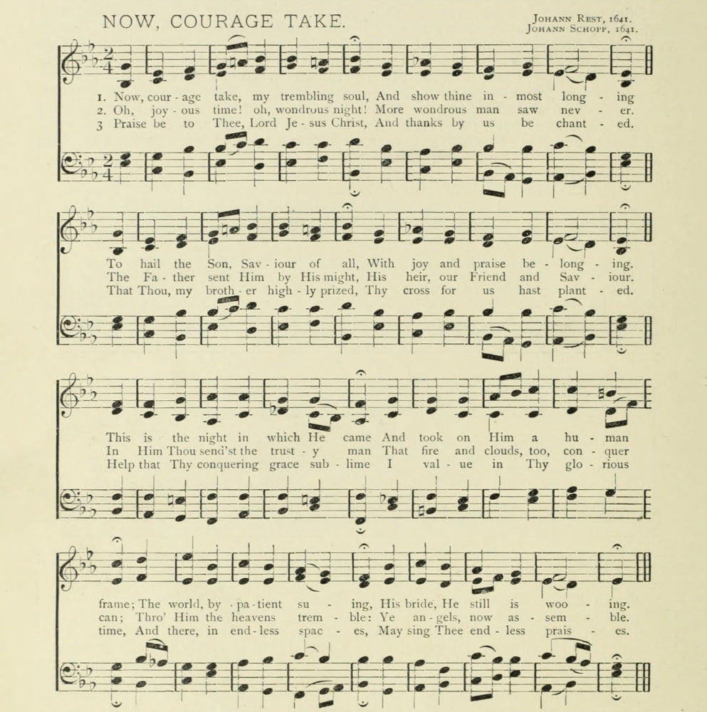 Courage Take Christmas in Song 1891 poster print showcasing festive holiday spirit.