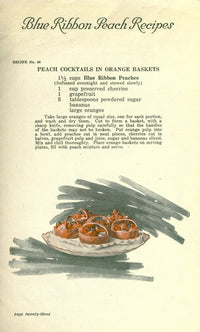 Delicious Recipes 1920 Peach Cocktails Poster Print featuring cocktails in orange baskets.