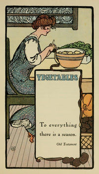 Vintage The Bride's Cookbook 1908 Vegetables Poster Print, perfect for kitchen decor.