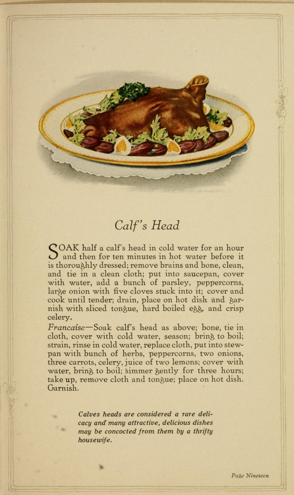Unusual Meats 1919 Calf's Head Poster Print - Vintage Culinary Art