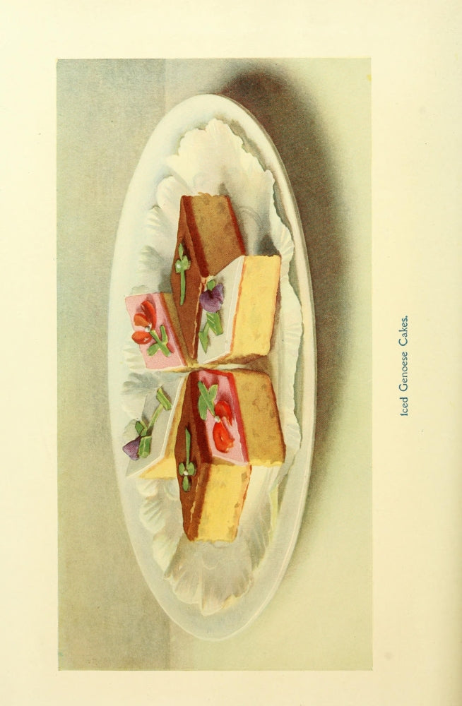 Ideal Cookery Book 1911 Iced Genoese Cakes Poster Print showcasing vintage baking recipe.