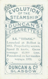 Cigarette Card Duncan's Cigarettes Titanic Back Poster Print, vintage maritime art.