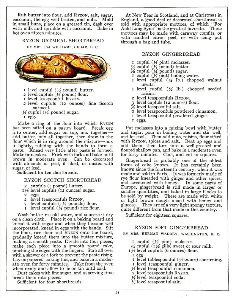 Ryzon Baking Book 1917 Oatmeal Shortbread Poster Print featuring vintage baking art.