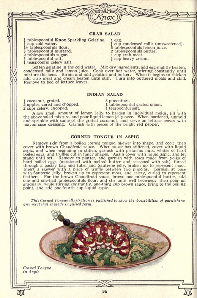 Dainty Deserts for Dainty People c.1915 Poster Print featuring corned tongue in aspic.