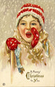 Boy in Snow Christmas Card Poster Print, depicting a child in a snowy landscape.
