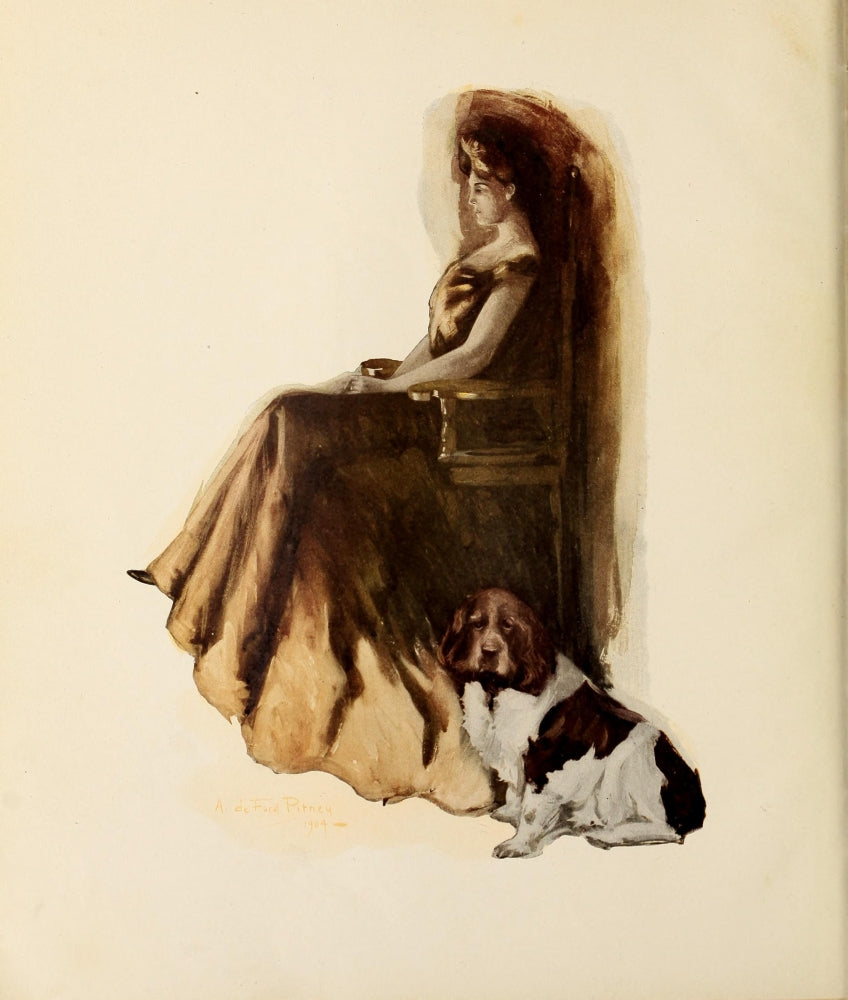 The Lucky Bag 1905 poster print by Alfred Deford Pitney featuring a lady and her dog.