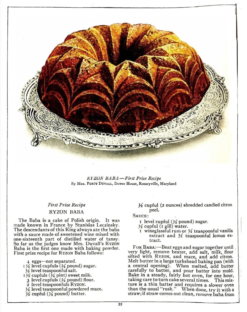 Ryzon Baking Book 1917 Baba Poster Print showcasing vintage culinary art