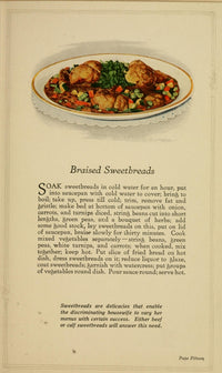Unusual Meats 1919 Braised Sweetbreads Poster Print featuring vintage culinary art.