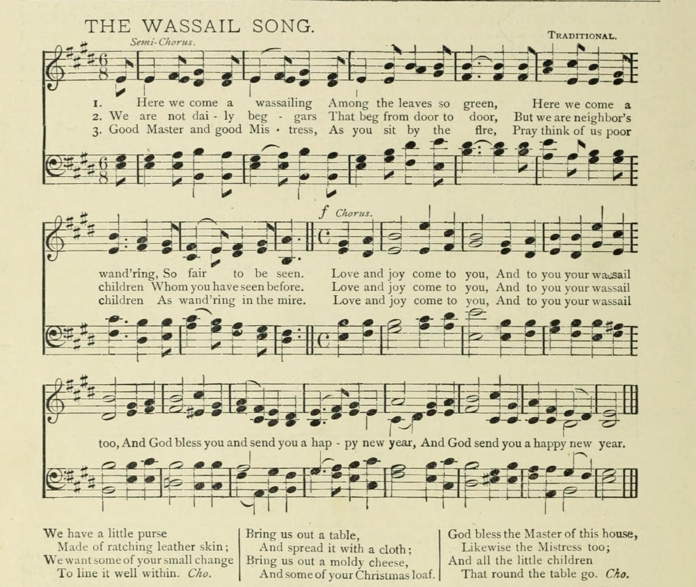 Wassail Song Christmas in Song 1891 Poster Print showcasing festive imagery.