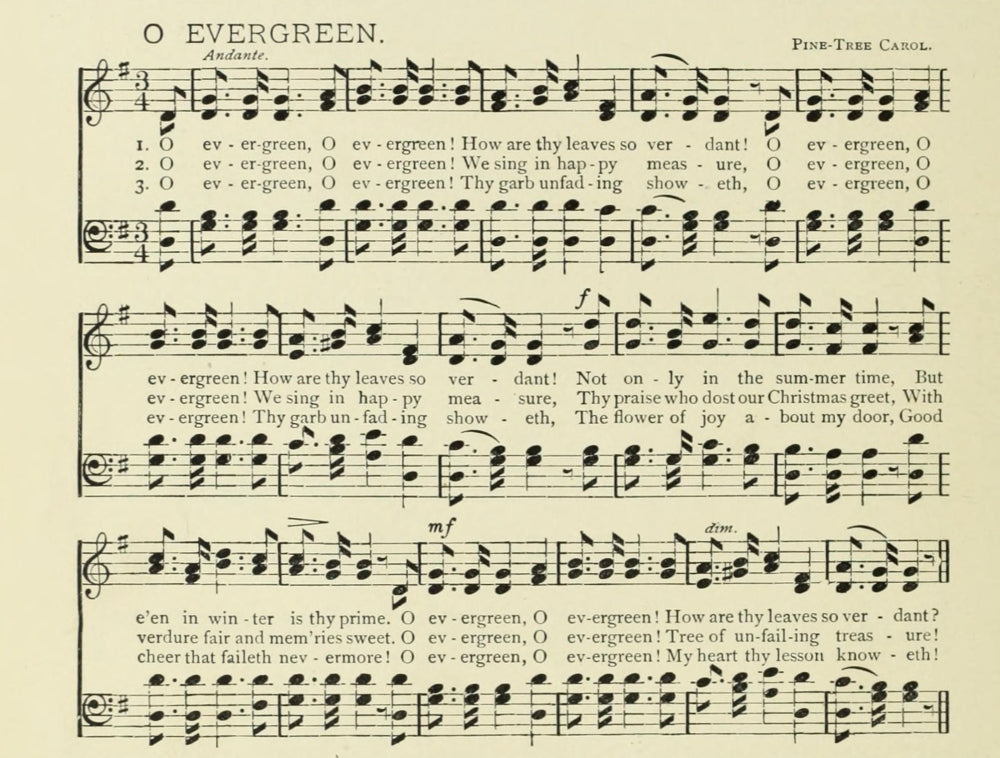 O Evergreen Christmas in Song poster print showcasing festive imagery