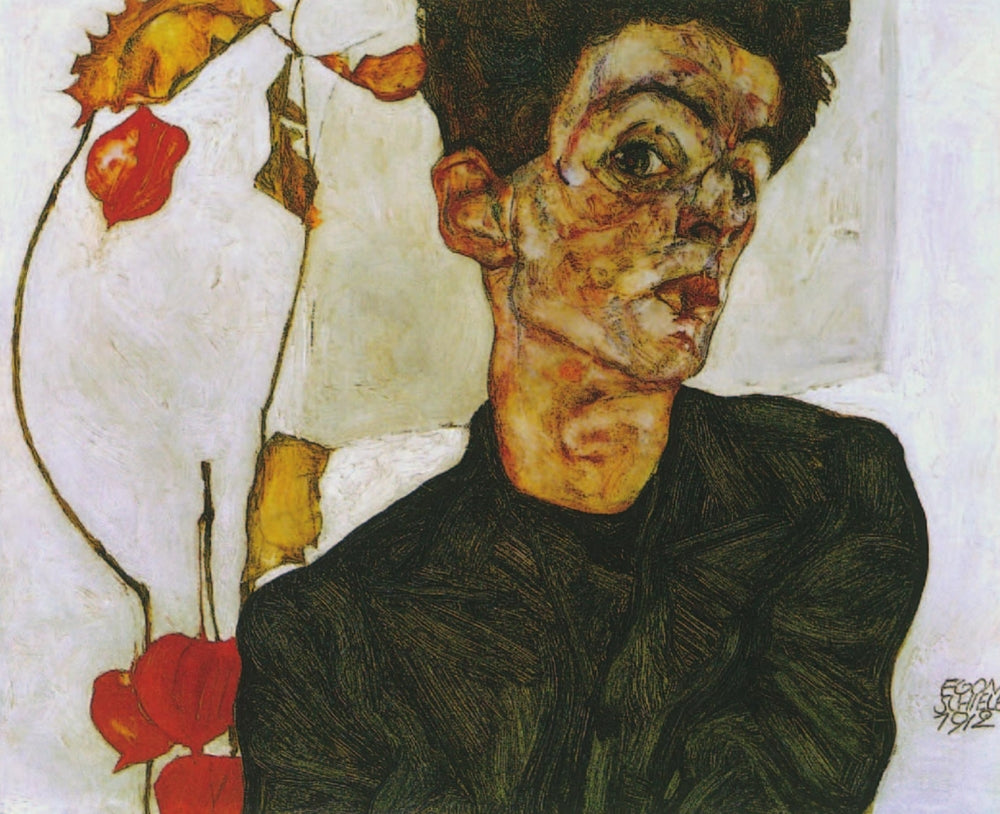 Self-Portrait with Chinese Lantern Plant 1912 Poster Print by Egon Schiele