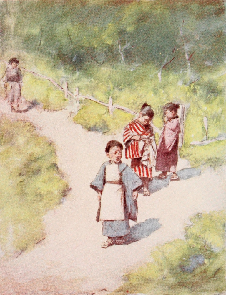 Japan 1901 A Sunny Stroll Poster Print by Mortimer Menpes, depicting a serene landscape.