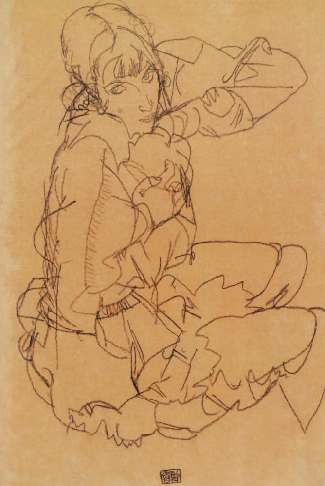 Seated Girl 1914 Poster Print by Egon Schiele, art print, expressionism, fine art.