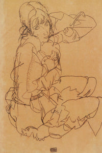 Seated Girl 1914 Poster Print by Egon Schiele, art print, expressionism, fine art.