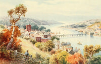 North Devon 1906 Bideford & Bridge Poster Print by Henry Bowser Wimbush, historic artwork.
