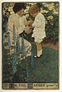 A Mother's Day in the Garden poster print by Jessie Willcox Smith, featuring a mother and child in a serene garden setting.