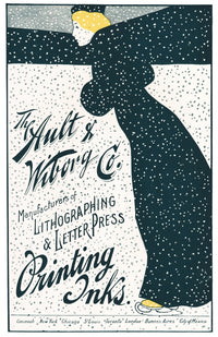 The Ault & Wiborg Co. Lady in Snow Poster Print featuring a serene landscape.